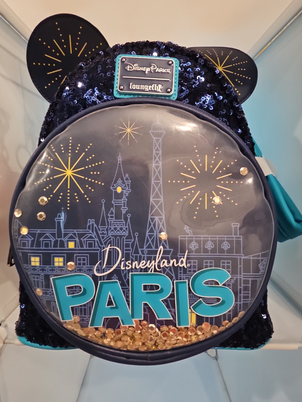Loungefly Navy & Teal Mickey & Minnie Disneyland Paris Sequin Mini Backpack